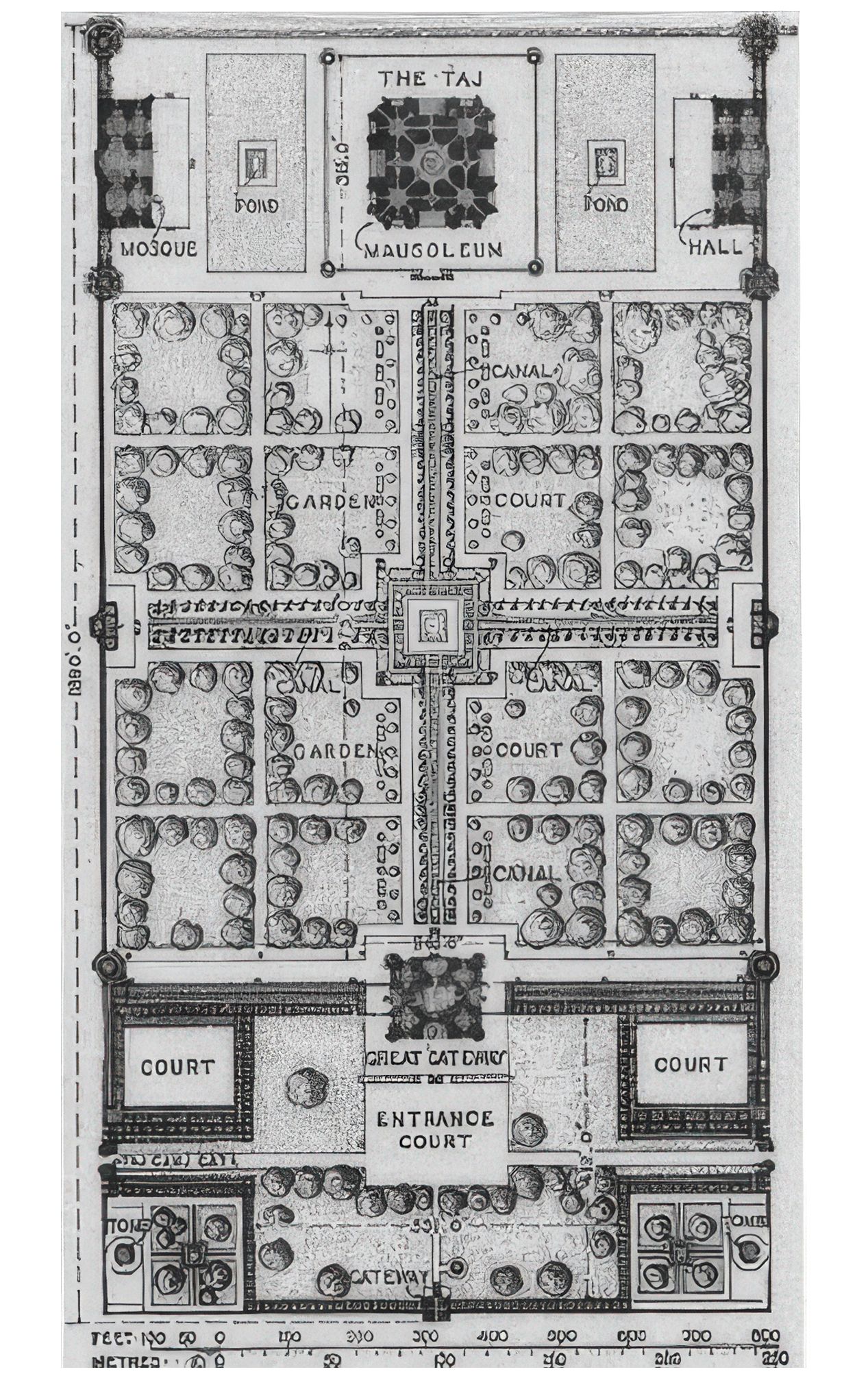 Plan of Taj Mahal (after Fletcher) (Wayne Begley, “The Myth of the Taj Mahal and a New Theory of its Symbolic Meaning,” Art Bulletin, vol 61, no 1, March 1979, pp. 25.
